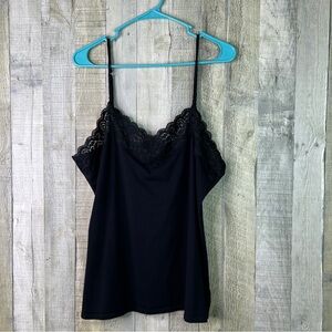 Garnet Hill Size XL Black Cami w/Lace & Adjustable Straps